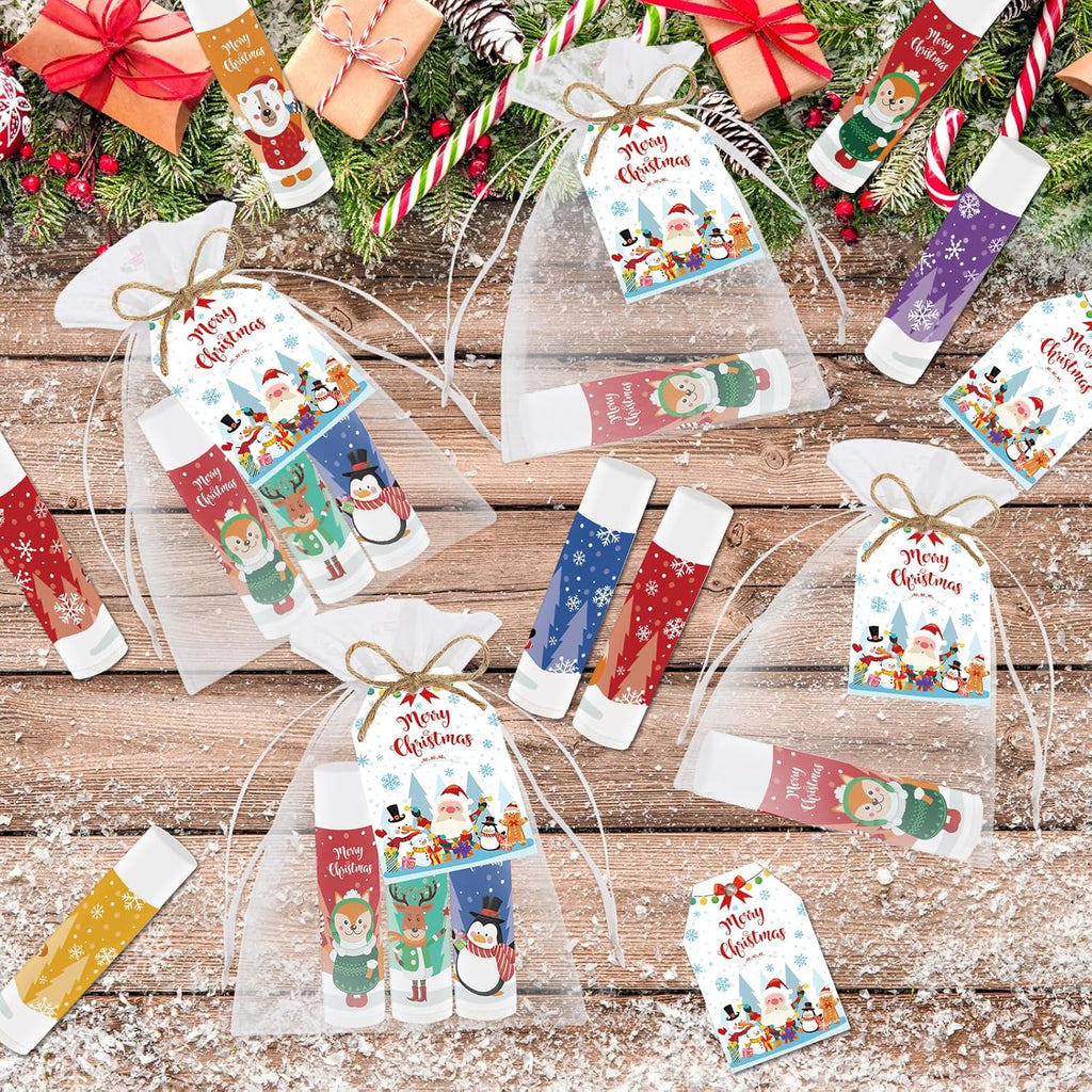 50 PCS Christmas Lip Balms Bulk Gift Christmas Stocking Stuffers Favors Lip Moisturizer Christmas Holidays Party Gift for Girls Kids Women Men