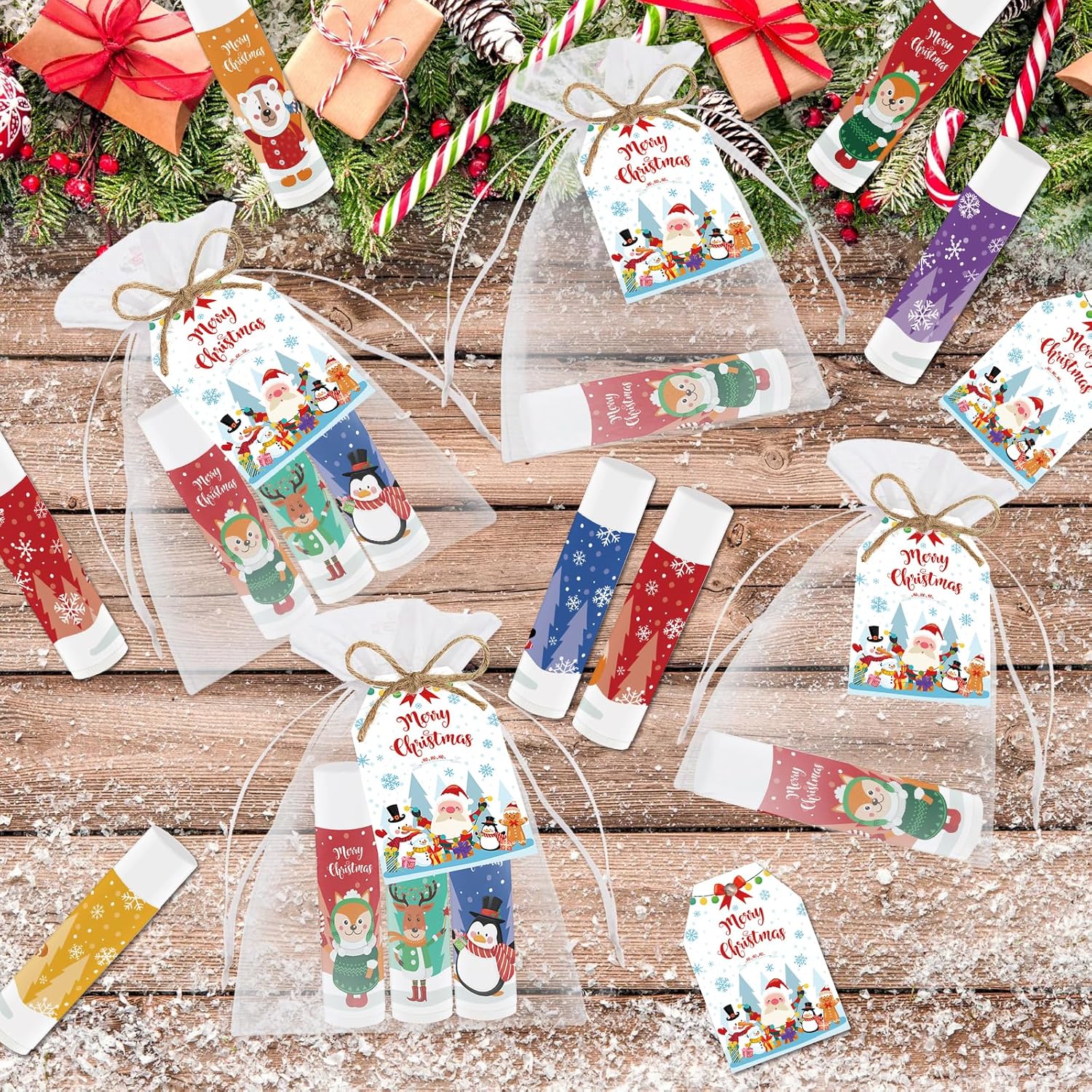 50 PCS Christmas Lip Balms Bulk Gift Christmas Stocking Stuffers Favors Lip Moisturizer Christmas Holidays Party Gift for Girls Kids Women Men