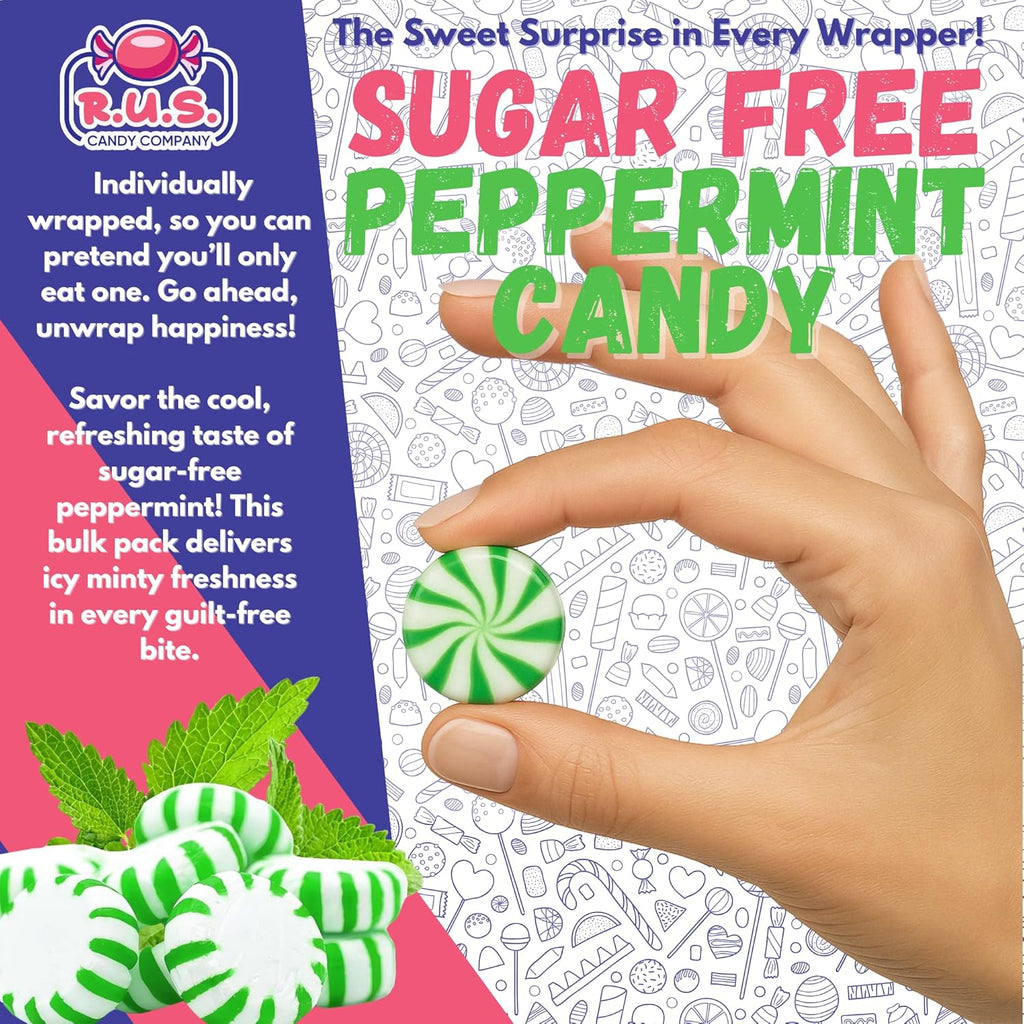 Sugar Free Spearmint Hard Candy – About 225 Individually Wrapped Breath Mints – Bulk 3 Pound Bag – Refreshing Mint Flavor – Ideal for Diabetics and Health Conscious Individuals (3 Pound, Spearmint)