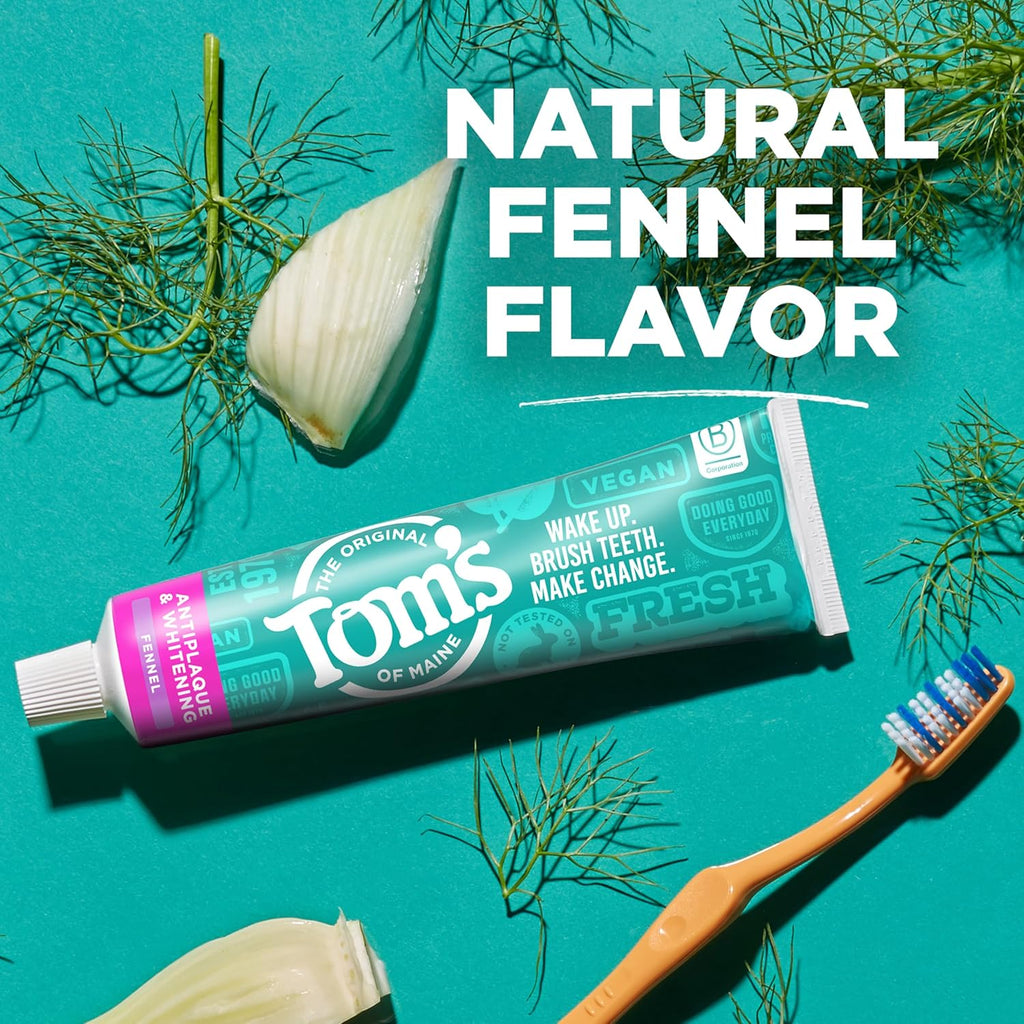 Tom’s of Maine Antiplaque and Whitening Toothpaste, Fluoride Free, Fennel, 3 Pack, 4.5 Oz