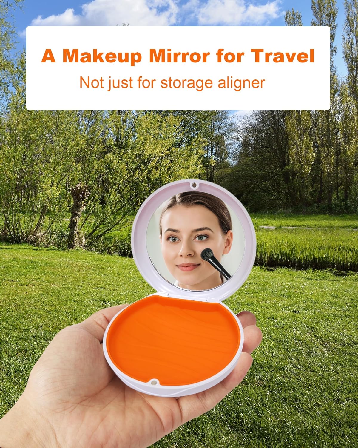 2 Pack Retainer Case with Mirror Kits, Aligner Case Compatible with Invisalign, Slim Night Guard Cases with Aligner Removal Tool, Brush and Chew, White