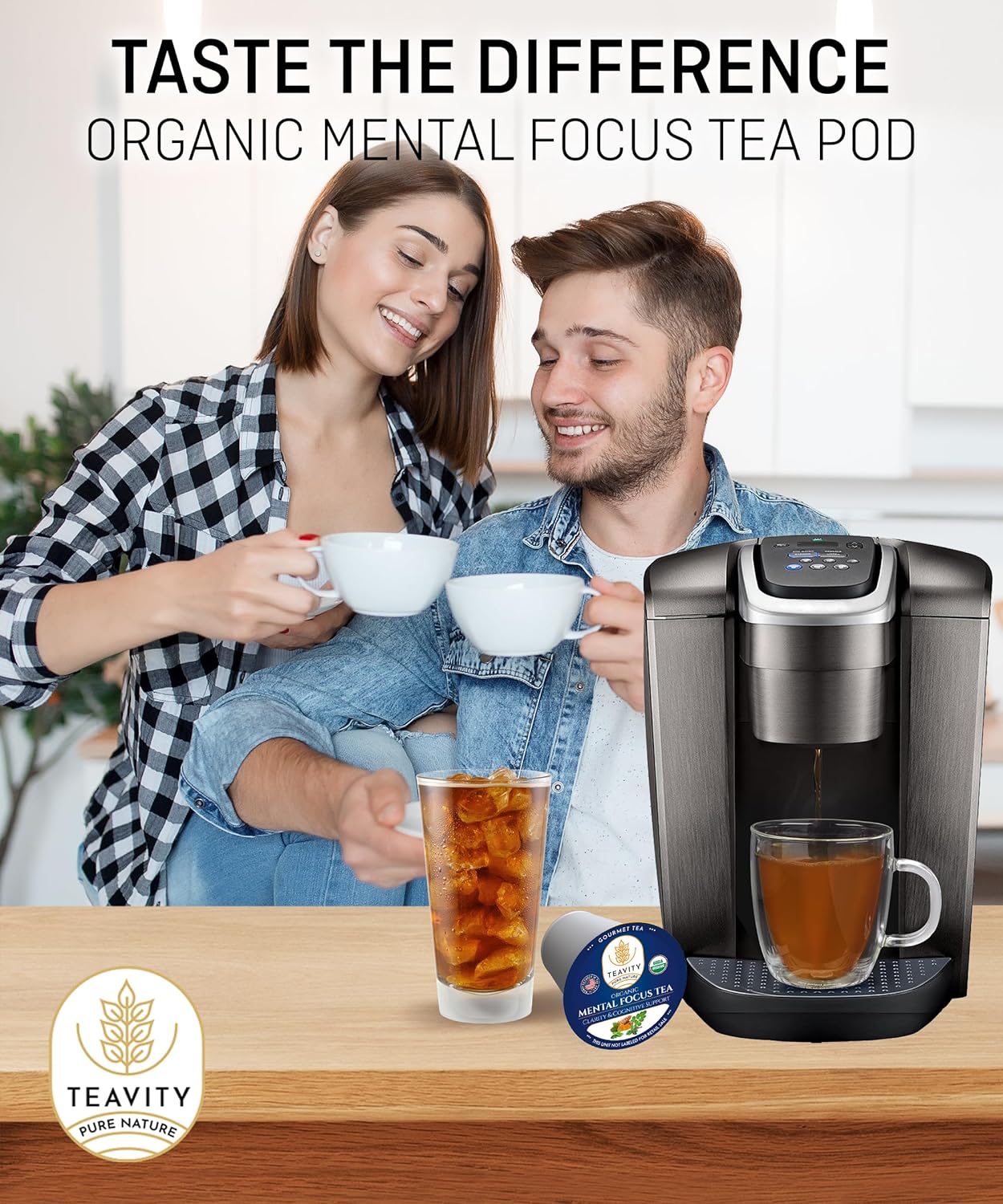 Organic Tea Pods with Moringa, Pepeppermint, Holy Basil & Turmeric - Naturally Decaf Tea - Mental Focus by Teavity (12 Tea Pods)