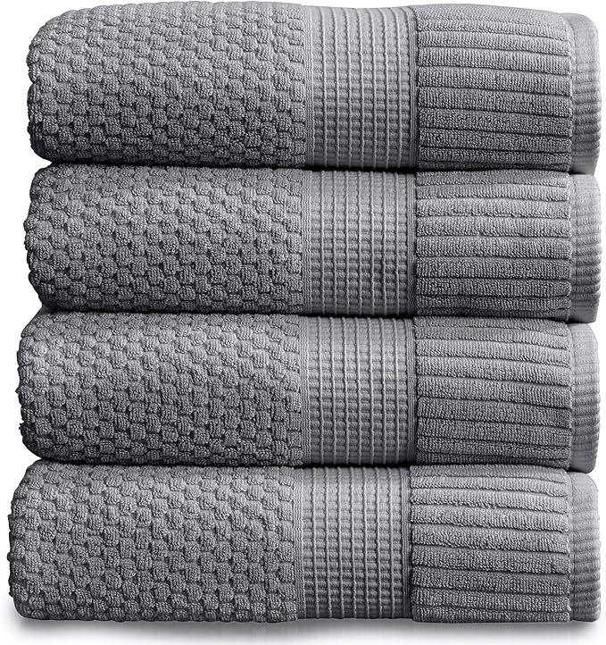 NY Loft 100% Cotton Bath Towel Set of 4 | Grey Towels | Oeko-TEX® Standard 100 | Soft & Absorbent, Quick-Dry Bath Towels | 30" x 52" | | Trinity Collection - Charcoal