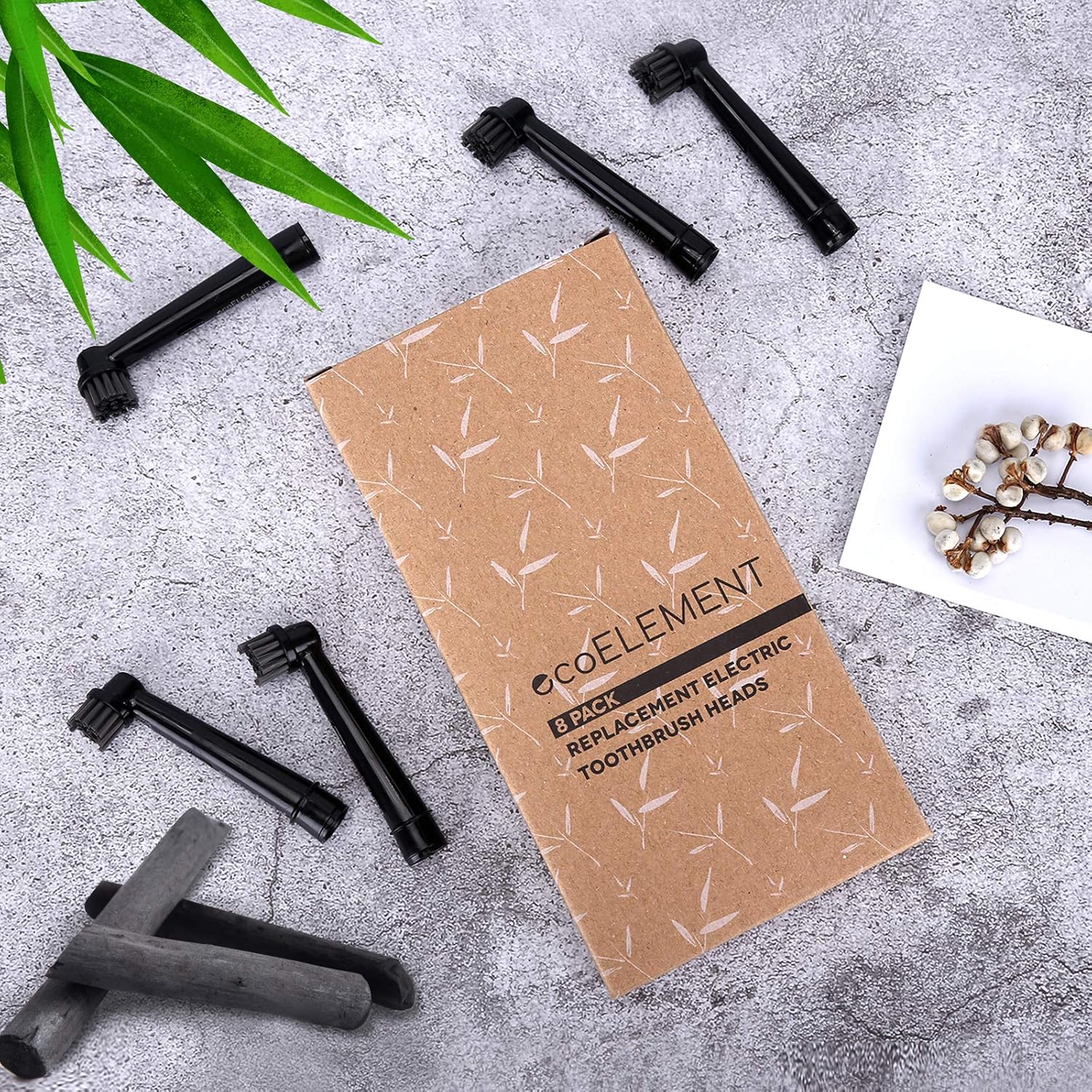 Replacement Toothbrush Heads Compatible with Oral B Braun - 8 Pack ecoELEMENT Professional Electric Toothbrush Heads Brush Heads Recyclable Charcoal Refill for Oral-B 7000/Pro 1000/9600/ 500/3000/8000