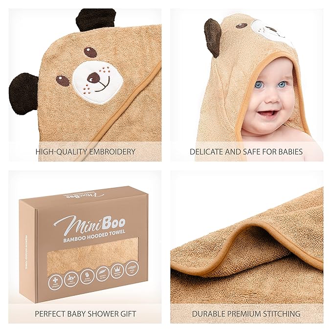 MINIBOO Hooded Baby Towels for Newborn & Toddler - Super Soft Baby Bath Towels with Hood, Highly Absorbent Viscose Made from Bamboo Hooded Towel for Boys, Girls, Newborn Essentials.