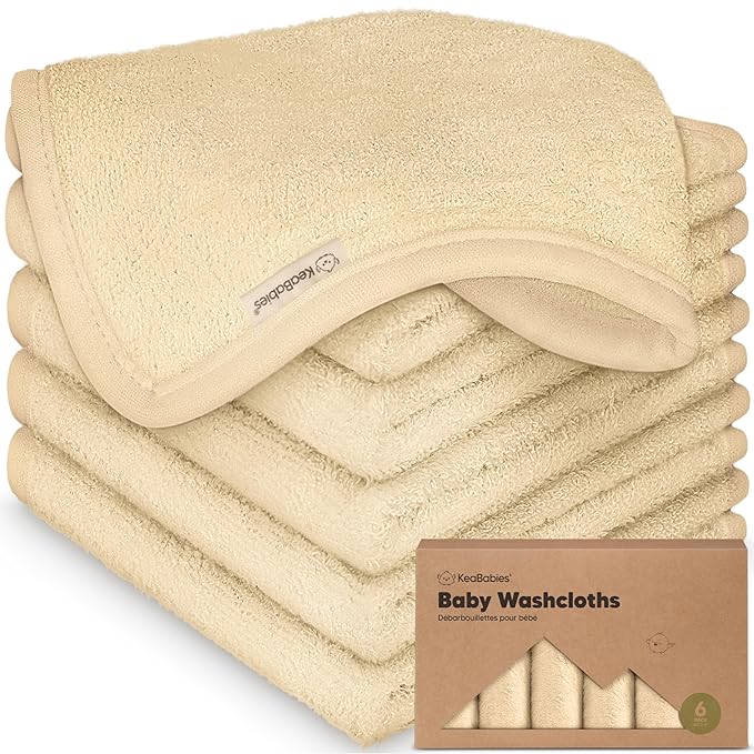 6-Pack Baby Washcloths - Soft Absorbent Viscose from Bamboo Wash Cloths for Babies, Kids, Toddlers, Infant, Newborn Bath Towels, Gentle on Sensitive Skin, 10x10 Reusable Face Towels (Khaki)
