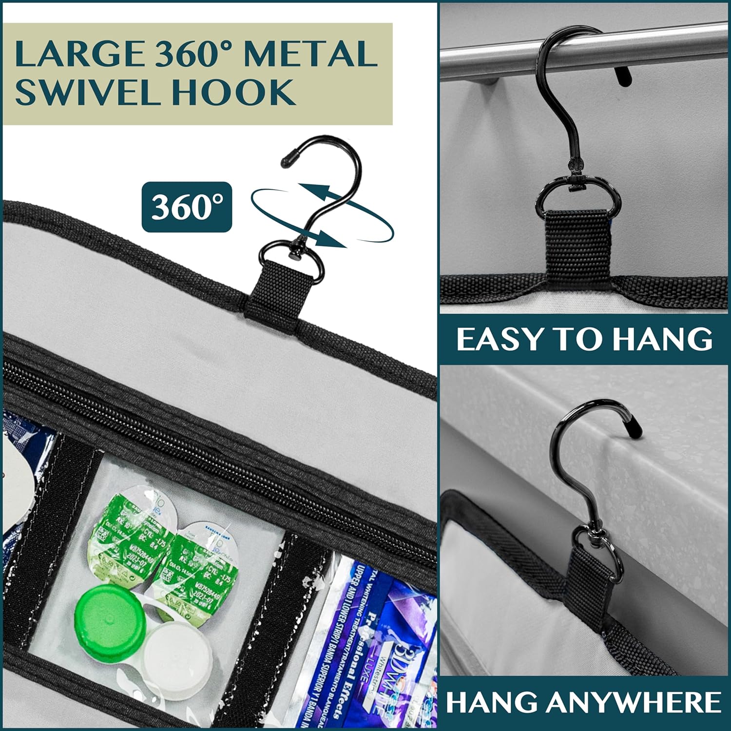 PAVILIA Travel Hanging Toiletry Bag for Women Men, Large Capacity Makeup Bag Kit, Waterproof Cosmetic Storage Organizer Case for Bathroom Shower