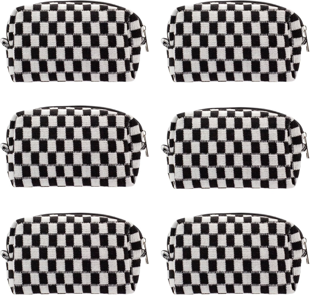 PAZIMIIK Checkered Makeup Bag for Purse Portable Zipper Make Up Pouch Small Cosmetic Case for Travel Accessories (6PCS Black)