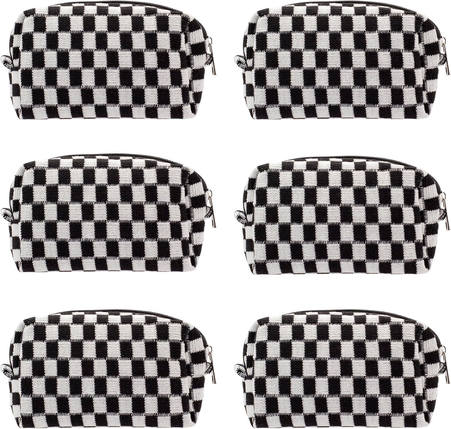 PAZIMIIK Checkered Makeup Bag for Purse Portable Zipper Make Up Pouch Small Cosmetic Case for Travel Accessories (6PCS Black)