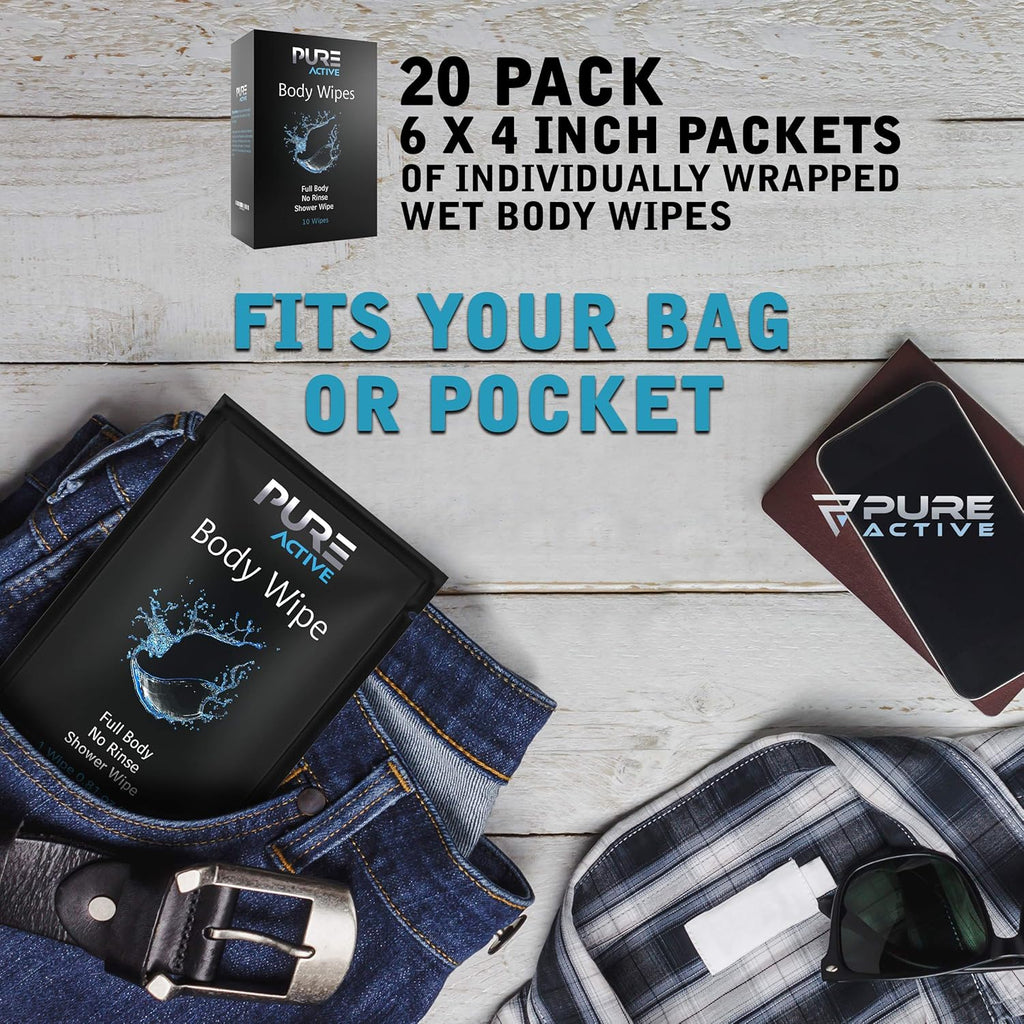 Shower Body Wipes, 60 Individually Wrapped Personal Hygiene Body Wipes for Women and Men, Keep Clean After Gym Travel Camping Outdoors Sports