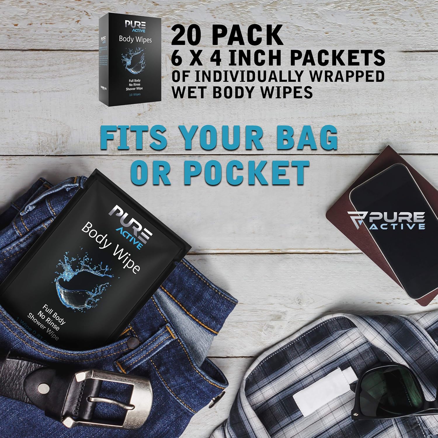 Shower Body Wipes, 60 Individually Wrapped Personal Hygiene Body Wipes for Women and Men, Keep Clean After Gym Travel Camping Outdoors Sports