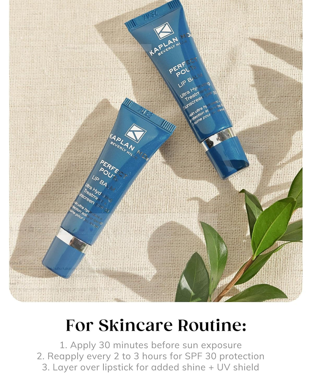 KAPLAN MD Perfect Pout SPF Lip Balm - Ultra Hydrating Lip Treatment for Dry, Chapped Lips - Sunscreen SPF 30 - Smooths Fine Lines - Glossy Finish - Non-Sticky Texture - Crystal Clear