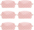 PAZIMIIK 6PCS Checkered Makeup Bag for Purse Portable Zipper Make Up Pouch Small Cosmetic Case for Travel Accessories Pink Beige