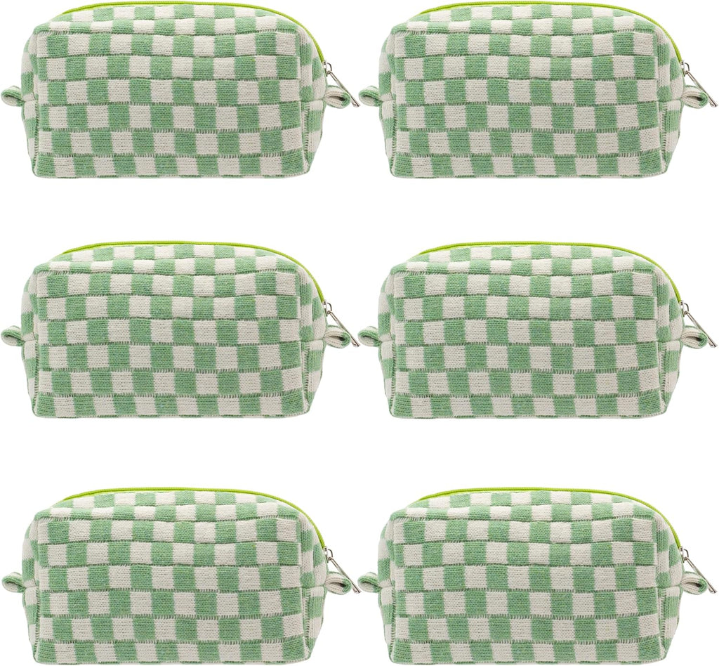 PAZIMIIK Checkered Makeup Bag for Purse Portable Zipper Make Up Pouch Small Cosmetic Case for Travel Accessories (6PCS Light Green)