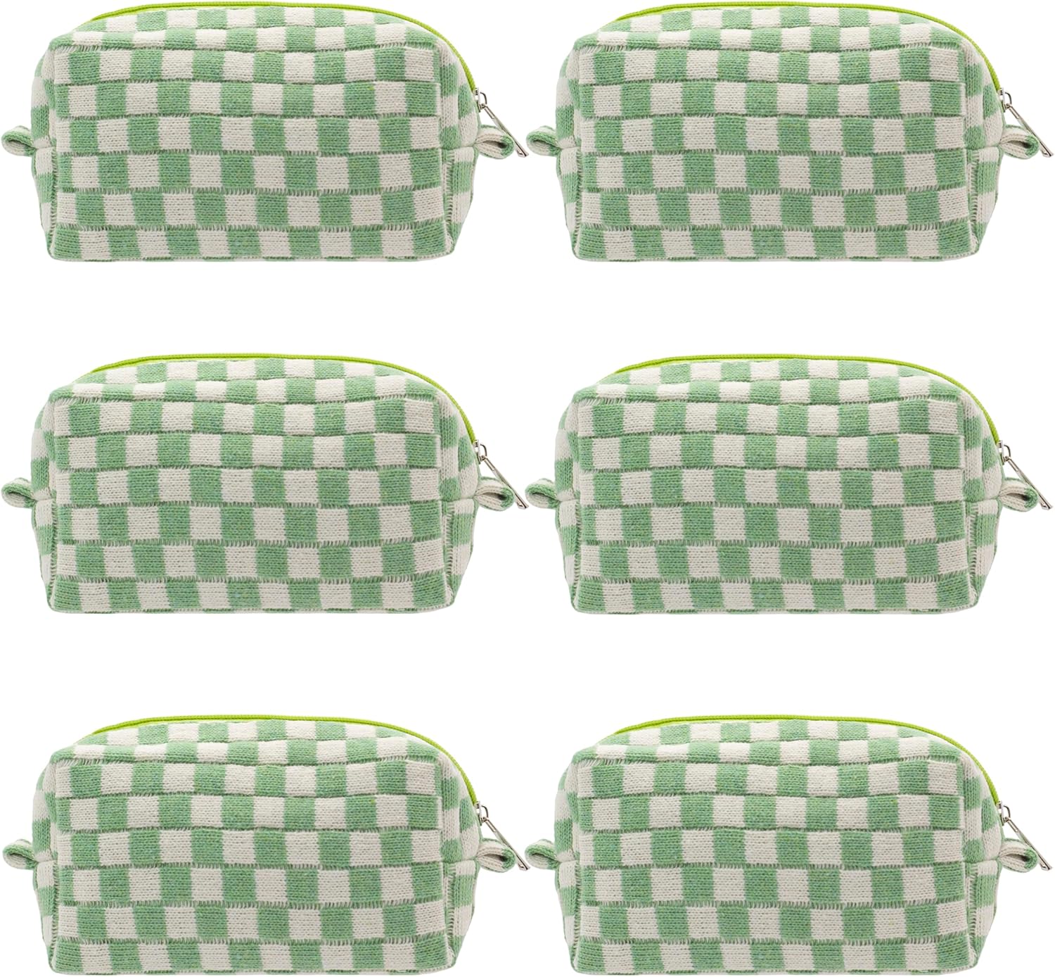 PAZIMIIK Checkered Makeup Bag for Purse Portable Zipper Make Up Pouch Small Cosmetic Case for Travel Accessories (6PCS Light Green)