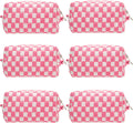 PAZIMIIK Checkered Makeup Bag for Purse Portable Zipper Make Up Pouch Small Cosmetic Case for Travel Accessories (6PCS Pink White)