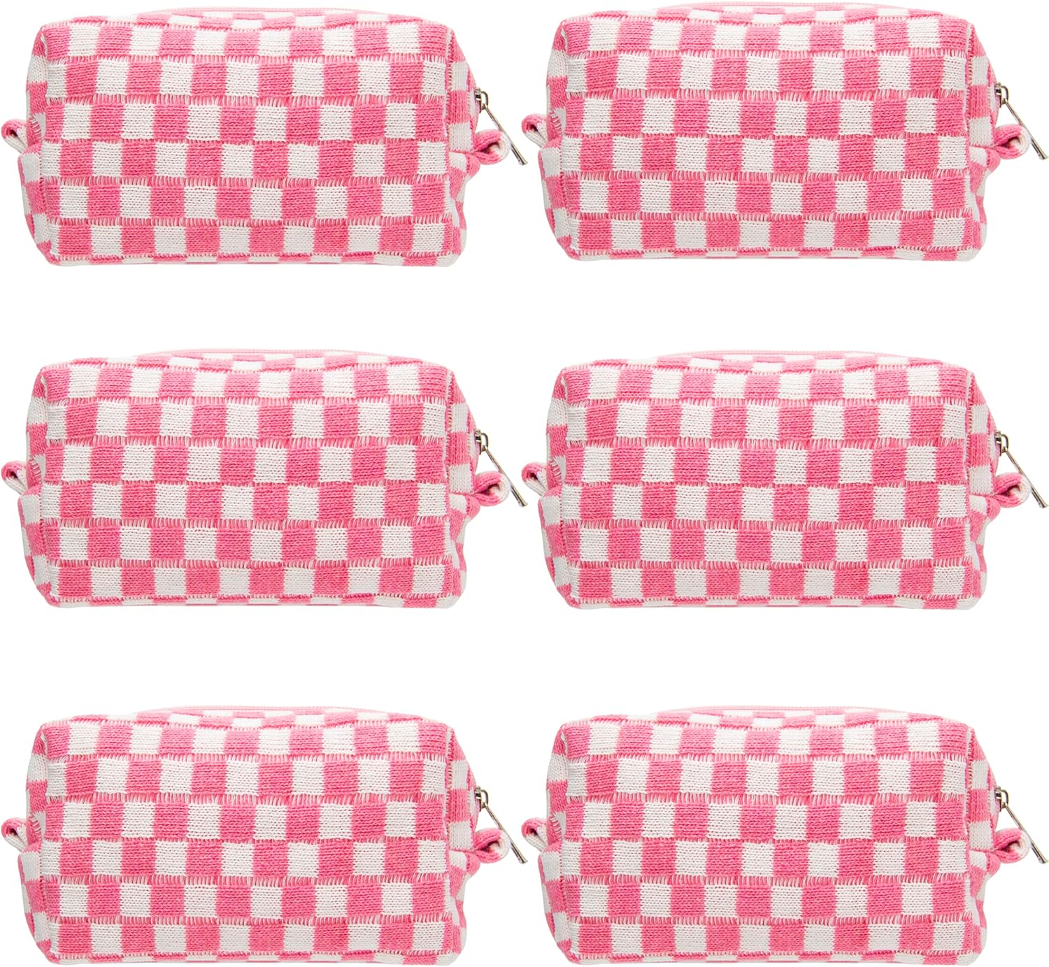 PAZIMIIK Checkered Makeup Bag for Purse Portable Zipper Make Up Pouch Small Cosmetic Case for Travel Accessories (6PCS Pink White)