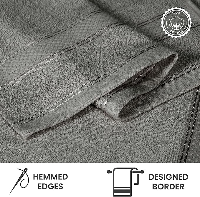 Casa Lino 100% Cotton Hand Towels for Bathroom - Soft, Highly Absorbent & Quick Dry Kitchen Towels - Gym Towel Set - Travel Towel Set - 24" x 16" - Pack of 4 - (Silver Grey)