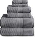 NY Loft 100% Cotton Towel Set 6 Piece | Super Soft & Absorbent Quick-Dry 2 Bath Towels 2 Hand Towels & 2 Washcloths |Textured and Durable Cotton | Trinity Collection (6 Piece Set, Charcoal Grey)