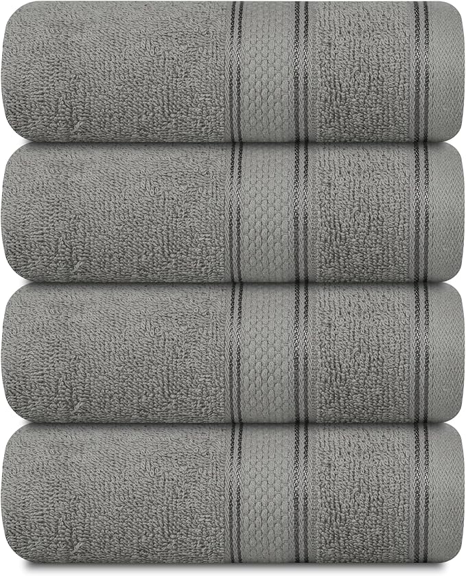 Casa Lino 100% Cotton Hand Towels for Bathroom - Soft, Highly Absorbent & Quick Dry Kitchen Towels - Gym Towel Set - Travel Towel Set - 24" x 16" - Pack of 4 - (Silver Grey)