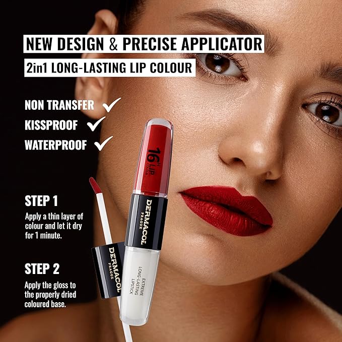 Dermacol NEW 16-Hour Lip Colour, Highly Pigmented Glossy Lip Stain, Two-Phase Lip Plumper Gloss, Kissproof Lip Makeup Products with Matte and Glitter Finish, n. 20