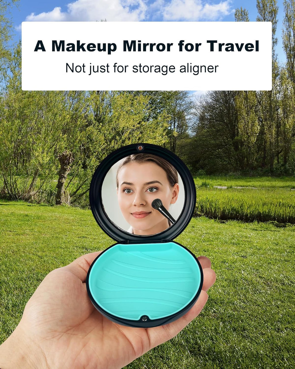 2 Pack Retainer Case with Mirror Kits, Aligner Case Compatible with Invisalign, Slim Night Guard Cases with Aligner Removal Tool, Brush and Chew, Black(Blue+Cyan Silicone)