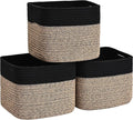 3 Pack Cube Storage Bin, 9”x9”x7” Cotton Rope Woven Baskets for Organizing Toys Clothes Towels, Square Gift Storage Baskets for Shelf, Nursery, Closet, Bathroom, Pantry (Black & Brown)