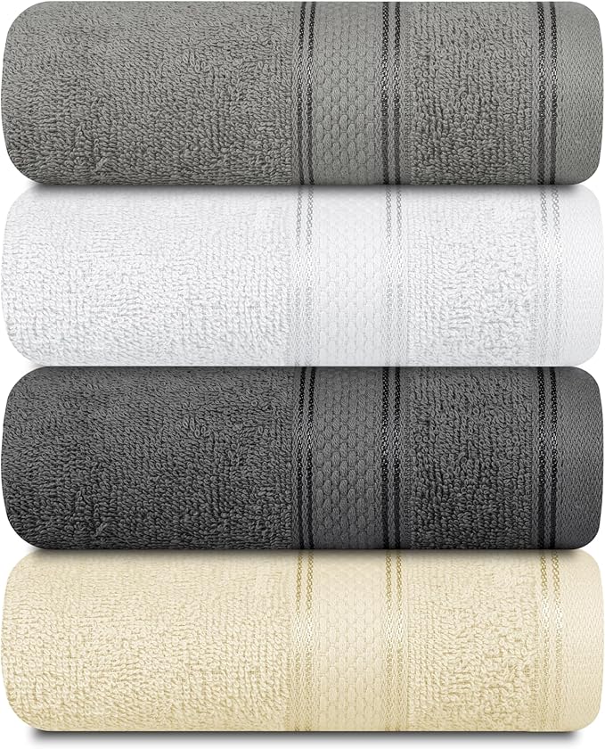 Casa Lino 100% Cotton Hand Towels for Bathroom - Soft, Highly Absorbent & Quick Dry Kitchen Towels - Gym Towel Set - Travel Towel Set - 24" x 16" - Pack of 4 - (Multicolor I)