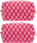PAZIMIIK Checkered Makeup Bag for Purse Portable Zipper Make Up Pouch Small Cosmetic Case for Travel Accessories (2PCS Hotpink)