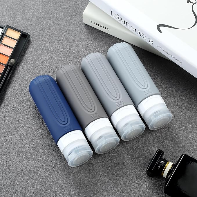 Travel Bottles for Toiletries, Tsa Approved 3oz Travel Size Containers BPA Free Leak Proof Refillable Liquid Silicone Squeezable Travel Accessories for Shampoo Conditioner Lotion (4 Pack)…