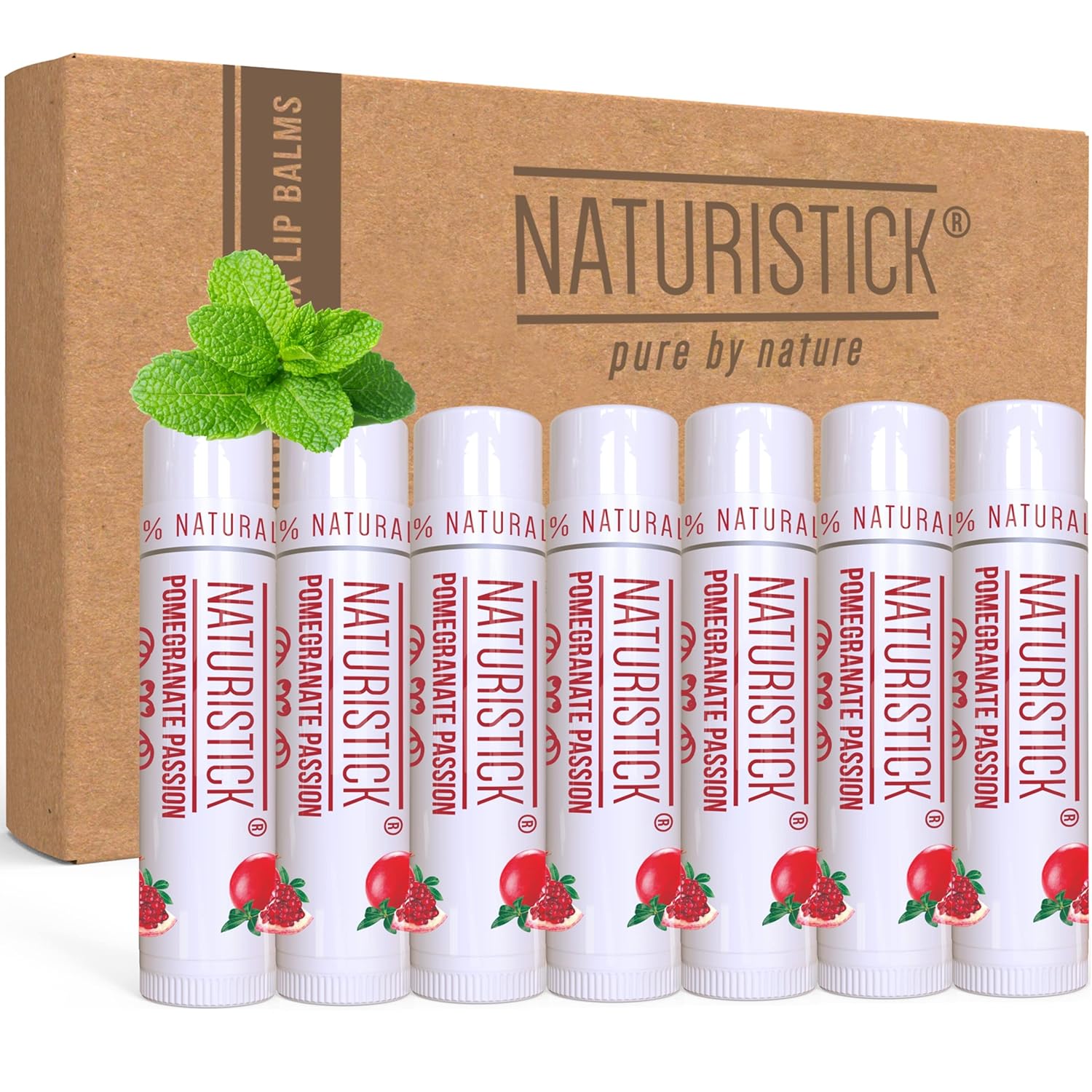 Naturistick Premium Beeswax Lip Balm for Dry, Chapped Lips | 100% Natural Lip Care | Coconut Oil, Shea Butter, Aloe Vera | Moisturizing, Chemical-Free Chapstick | 7 Pack Pomegranate | Made in USA