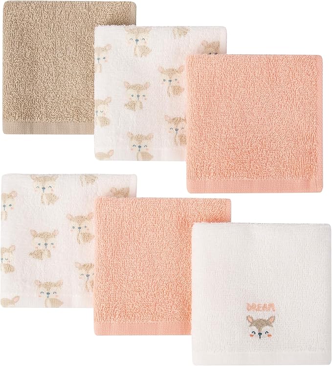 6 Pack Baby Washcloths 100% Cotton Terry Soft and Absorbent Wash Cloths for Face Hand Body Burp Rag Wipes Essentials for Newborns Infants Toddlers Boys Girls