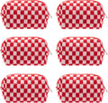 PAZIMIIK Checkered Makeup Bag for Purse Portable Zipper Make Up Pouch Small Cosmetic Case for Travel Accessories (6PCS Red)
