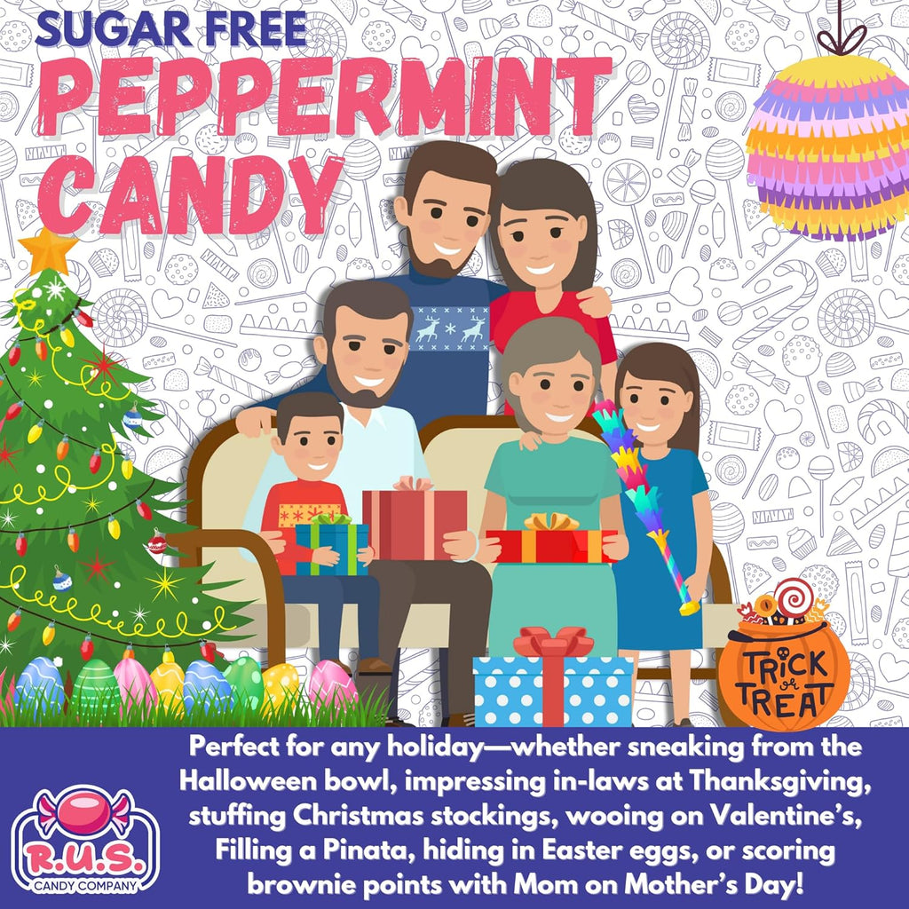Sugar Free Peppermint Hard Candy Starlight – About 150 Individually Wrapped Breath Mints – Bulk 2 Pound Bag – Refreshing Mint Flavor – Keto Friendly, Diabetic Candy, Gluten Free (2 Pound, Peppermint)