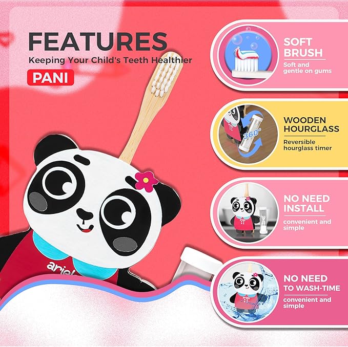 Arielo Panda Toddler Toothbrush Holder with Timer - 3 MIN Timer for Autism & Sensory Kids