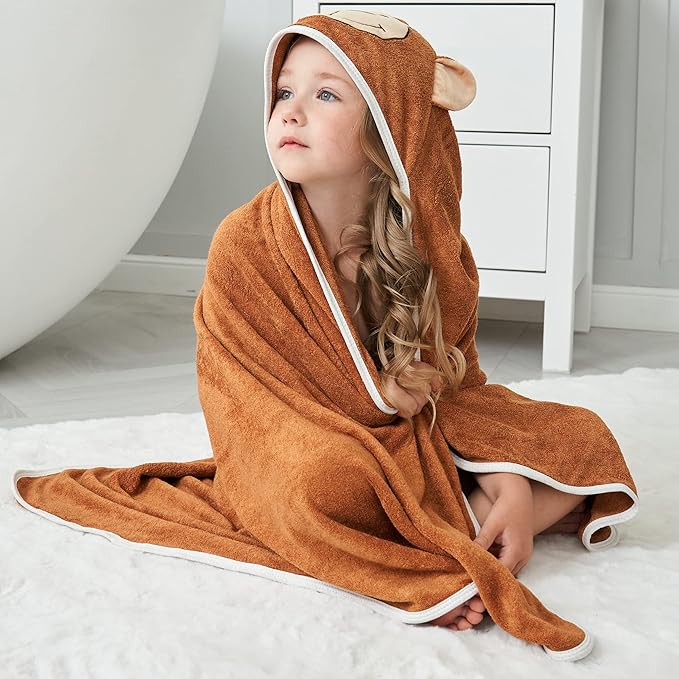 HIPHOP PANDA Hooded Towel - Rayon Made from Bamboo, Bath Towel with Bear Ears for Newborn, Babie, Toddler, Infant - Absorbent Large Baby Towel - Monkey, 30 x 40 Inch