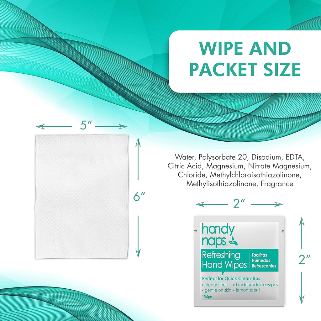 Handynaps Refreshing Hand Wipes, Alcohol-Free With Fresh Lemon Scent - Case of 1000 Individually Wrapped Wipes For Adults and Kids, Travel Essentials