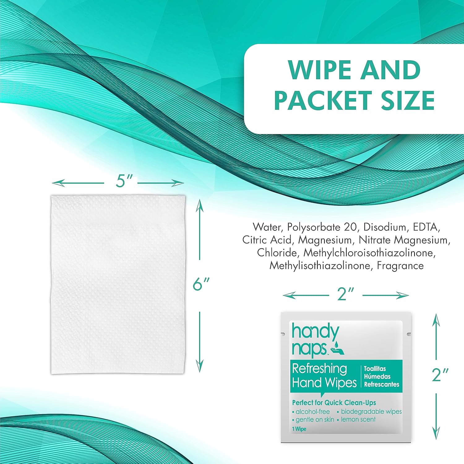 Handynaps Alcohol-Free Hand Wipes With Fresh Lemon Scent, Gentle On The Skin - Box of 100 Individually Wrapped Wipes For Adults and Kids, Travel Essentials