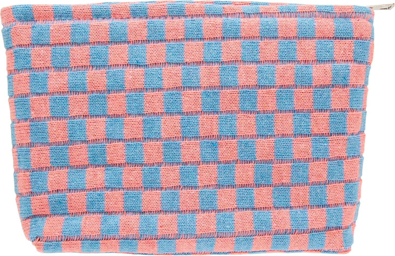 PAZIMIIK Knitted Checkered Makeup Bag Large Zipper Make Up Accessory Pouch for Purse Cosmetic Brush Bag for Travel Red Blue