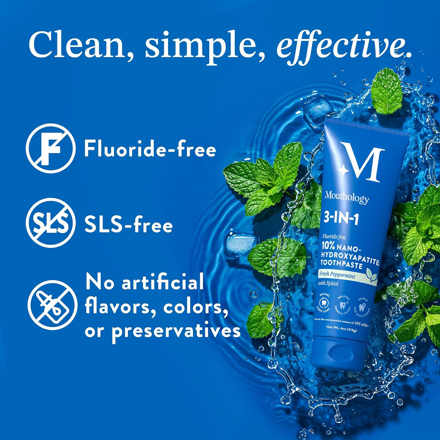 Mouthology 10% Nano Hydroxyapatite Toothpaste (Fluoride Free), Whitening*, Supports Enamel Care*, Appropriate for Sensitive Teeth*, SLS Free, Xylitol nHA Toothpaste for Adults, Mint 4oz (USA Made)