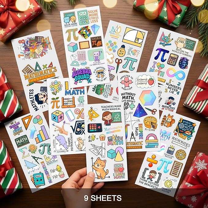 100 PCS Math Stickers Pack, Vinyl Waterproof Decals of Numbers Equations Geometry Algebra Graphs and Pi Symbols, Fun Gift for Kids Teens Adults Students Teachers Water Bottle Scrapbook