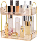 2 Tier Bathroom Organizer Countertop Makeup Perfume Tray Skincare Organizer for Bathroom Dresser Vanity (Gold)