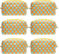 PAZIMIIK 6PCS Checkered Makeup Bag for Purse Portable Zipper Make Up Pouch Small Cosmetic Case for Travel Accessories Orange Green