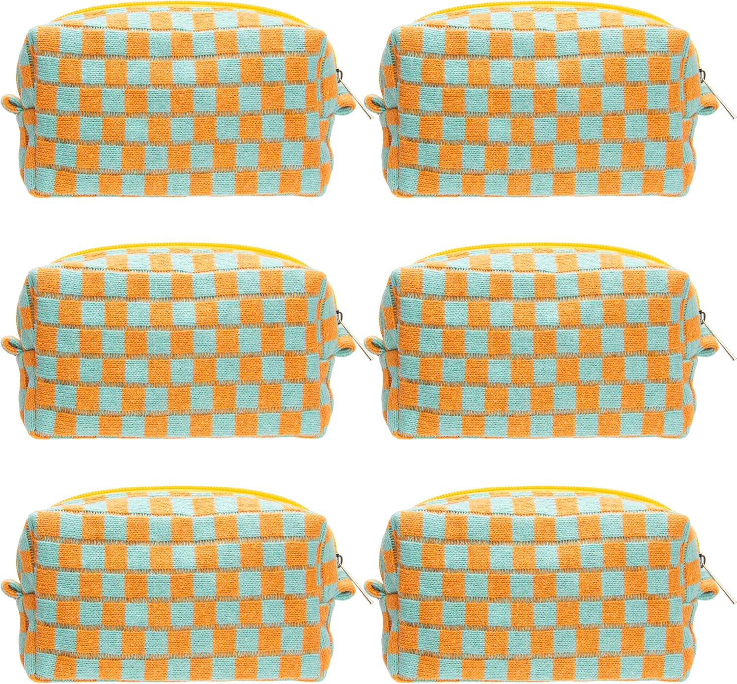 PAZIMIIK 6PCS Checkered Makeup Bag for Purse Portable Zipper Make Up Pouch Small Cosmetic Case for Travel Accessories Orange Green