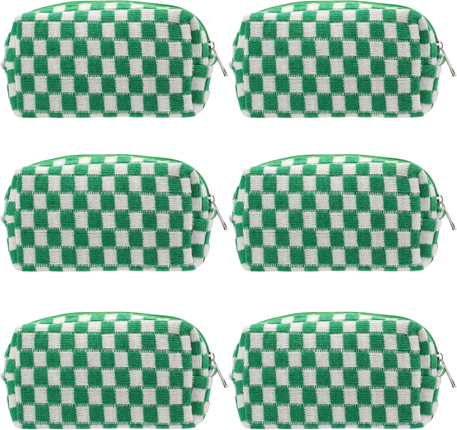 PAZIMIIK Checkered Makeup Bag for Purse Portable Zipper Make Up Pouch Small Cosmetic Case for Travel Accessories (6PCS Green)