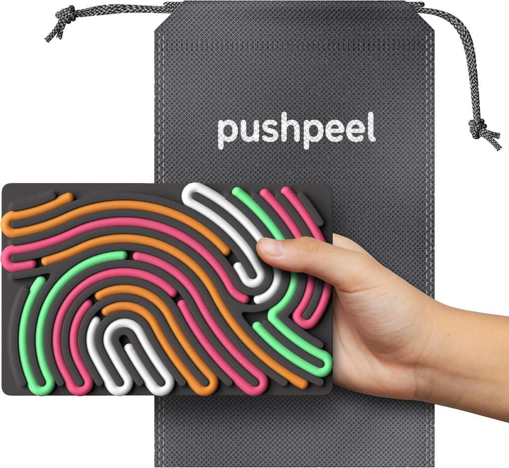 Sensory Activity Board: Silicone Fidget Toy for Calming, Stress, Anxiety, ADHD & Autism | Silent, No Mess | Kids 3+ & Adults | Includes Portable Travel Bag & 11 Strings (Granite)