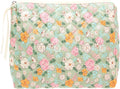 PAZIMIIK Quilted Makeup Bag Large Travel Zipper Soft Cosmetic Pouch for Women Girls Make Up,Green Flower