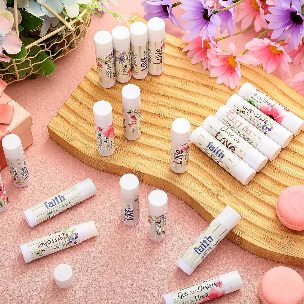 50 Pcs Christmas Christian Lip Balm Bulk Bible Verses Lip Balm Scripture Christian Gifts for Women Faith Religious Church Party Favor Inspirational Gift for Coworker Staff Employee(Wildflower)