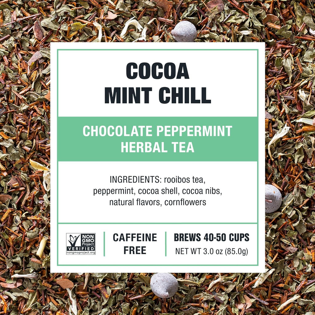 Tiesta Tea - Cocoa Mint Chill Loose Leaf Tea, Chocolate Peppermint Herbal Rooibos Blend, Non-Caffeinated, Brew Hot or Iced, Refillable Tin, Makes Up to 50 Cups, 3 Ounce