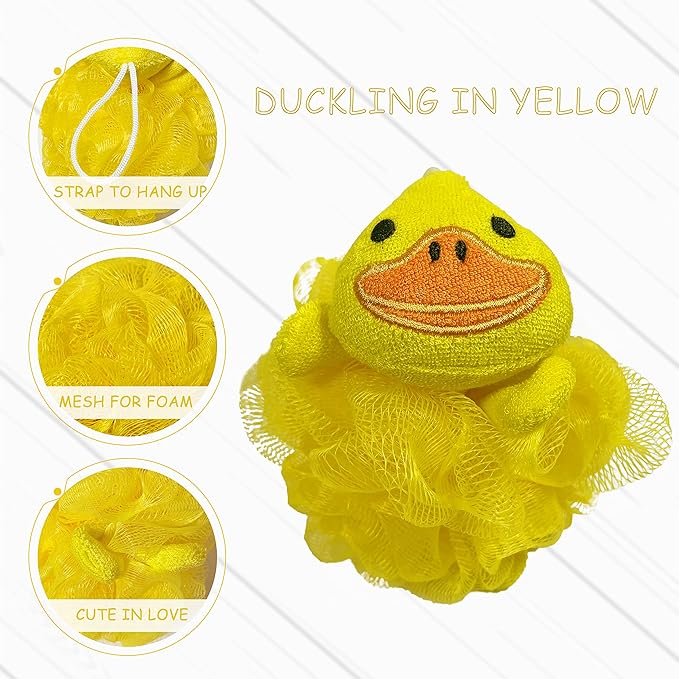 (4 Pack) Lovely Animal Design Kids Exfoliating Bath Scrubber Body Scrubber Shower Ball for Baby Toddler Kids Gentle Exfoliating Bath Sponge Loofah Pouf in Colorful Design (Joyful TERRICOLE)